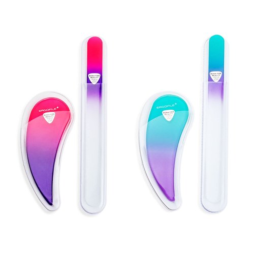 BONA FIDE BEAUTY Drop Ergonomic Glass Nail File Manicure Set - 4-Pieces Comfort Grip Ergofile Czech Glass