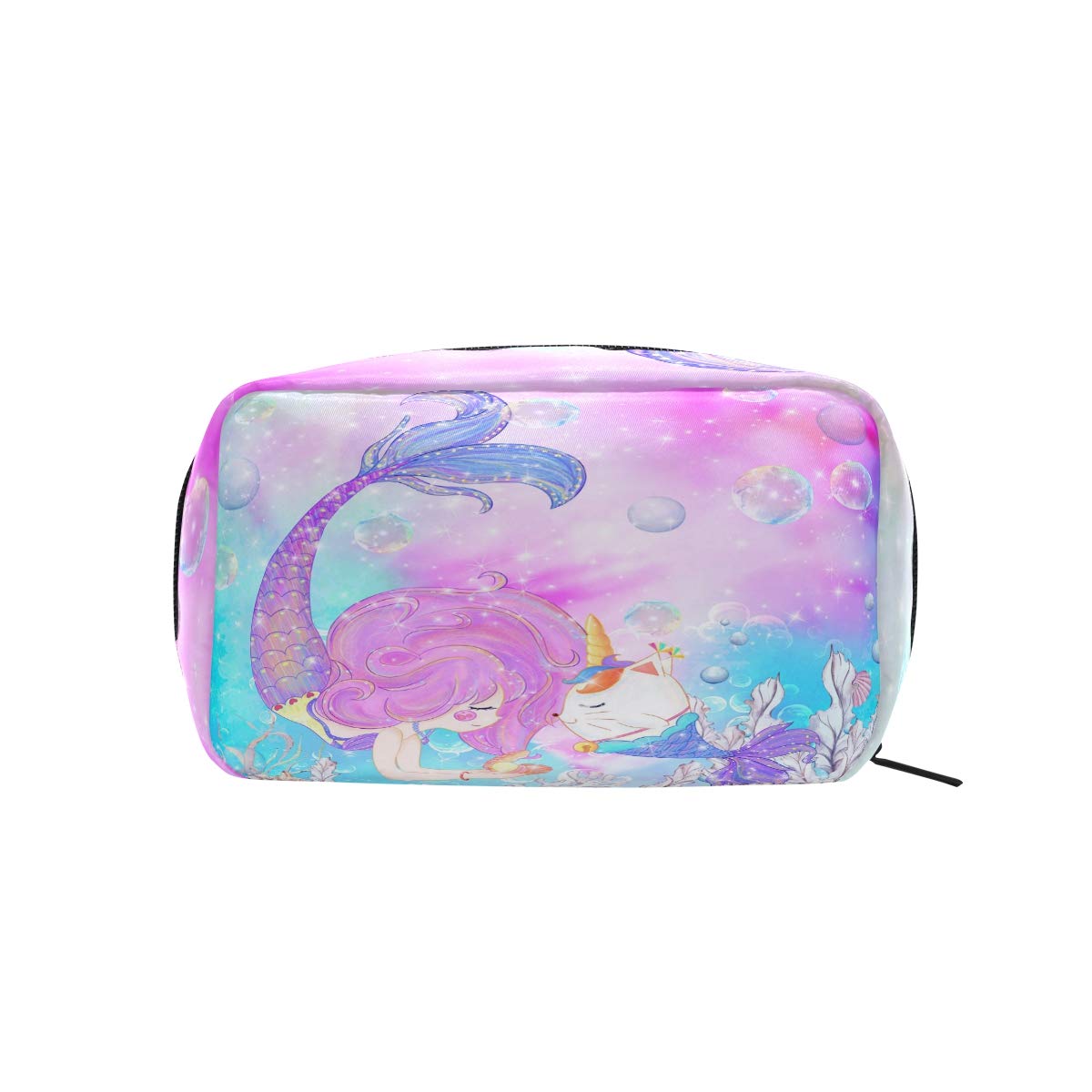 ZOEO Makeup Pouch Mermaid Unicorn Pink Mini Makeup Bag Organizer Travel Zip Toiletry Bag Small Cosmetic Train Case Beauty Bag for Teens Girls Women