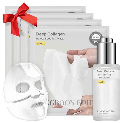 Tiktok Trend Items Wrinkle Free Boosting DUO: Deep Collagen Power Boosting Mask (4ea) & Deep Collagen Power Boosting Cream In Serum, Self-Care Gift Set for Women & Moms, Korean Skincare