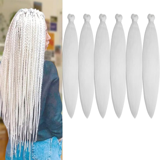 BALINGHAIR Pre-Stretched Braiding Hair Extensions White High Temperature Braids Hair 28 Inch(60#-6Packs)