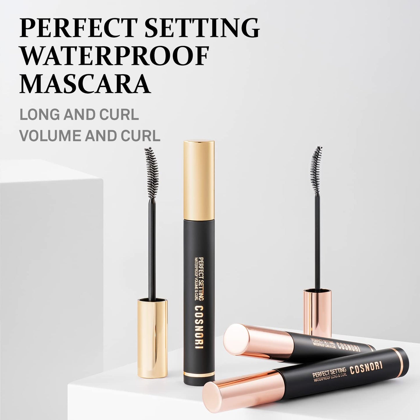 COSNORI Perfect Setting Waterproof Mascara Long & Curl - Lengthening Fiber Mascara Black – Natural Lash Extension – Waterproof, Smudge Proof, Clump Free – Irritation Free Tested, 0.24 fl.oz.