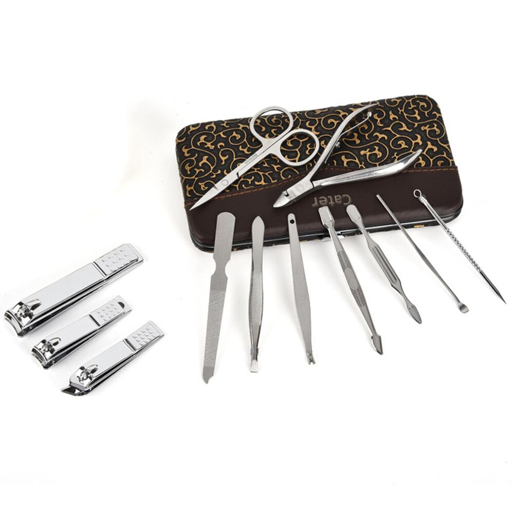 Cater Manicure, Nail Clippers Set of 12Pcs, Professional Grooming Kit, Nail Tools with Luxurious Travel Case (12)