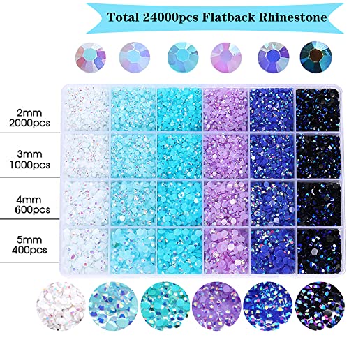 RODAKY 24000pcs Mix Color Pearls Rhinestones for Craft 3/4/5/6mm Flatback Round Jelly Rhinestone Bedazzling Non Hotfix Crystal Gems Beads for for DIY Nails Clothes Tumblers Face Makeup Manicure