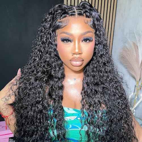 Water Wave HD Frontal 13x6 Lace Frontal Big Space Size Long Part 100% Human Hair Transparent Lace Closure Free Part From Ear to Ear Natural Black Color 22 Inch
