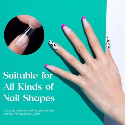 beetles Gel Polish 2 in 1 Nail Glue Base Gel and No Wipe Top Coat Kit,and Medium Coffin False Nails Tips 500Pcs