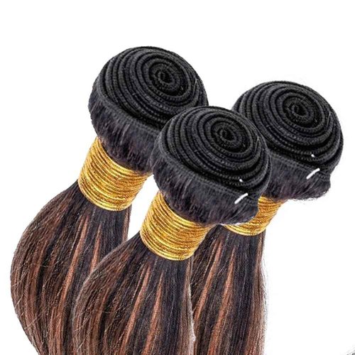 Dokksiiia Highlight Light Brown Bundles Human Hair P1B/30 1B and Light Brown Mix Straight Bundles Double Weft Brazilian Human Hair Sew-In Extensions Soft & Thick 8/10/12 Inch