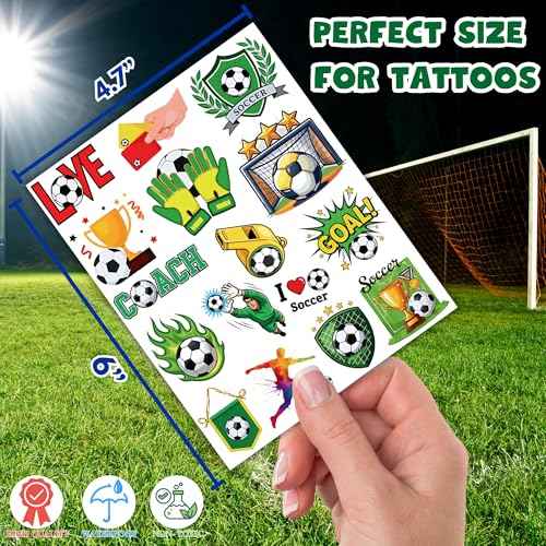 50 PCS Soccer Ball Temporary Tattoos for Kids, Sport Themed Tattoos for Birthday Party Supplies Europa World Cup Football Sports Player Tattoo Stickers for Boys Girls Party Bag Filler School Reward