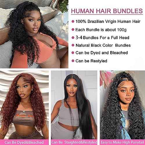 Deep Wave Bundles Human Hair Water Wave 3 Bundles 20 22 24 Inch Wet and Wavy 12A Brazilian Virgin Ocean Wave 100% Unprocessed Curly Weave Human Hair Bundles Natural Color