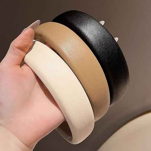Headbands for Women Girls comfortable leather Fashion Hair Accessories Wide Head Bands Set Cute Non Slip Headband Pack in Brown Black White Trendy Styles for Fall Winter Wear