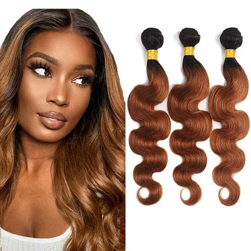 1B30 Bundles Ombre Body Wave Human Hair Bundle Two Tone Black And Highlight Brown 3 Bundles 8 10 12 Inch Color 30 Brown Body Wave Bundle For Black Women