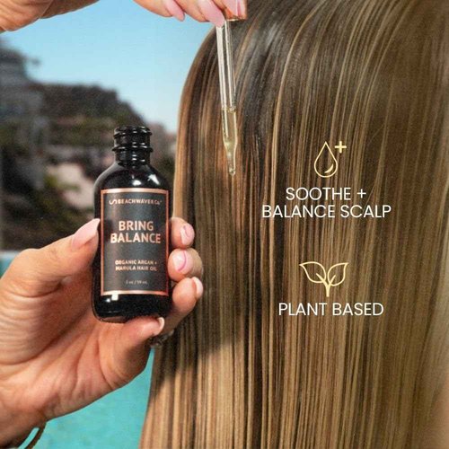 The Beachwaver Co. Bring Balance Organic Argan & Marula Hair Oil (2 Oz) | Vegan, Fragrance-Free Hair Oil Treatment | Only 5 Ingredients: Marula, Jojoba, Black Cumin, Sunflower & Argan Oils