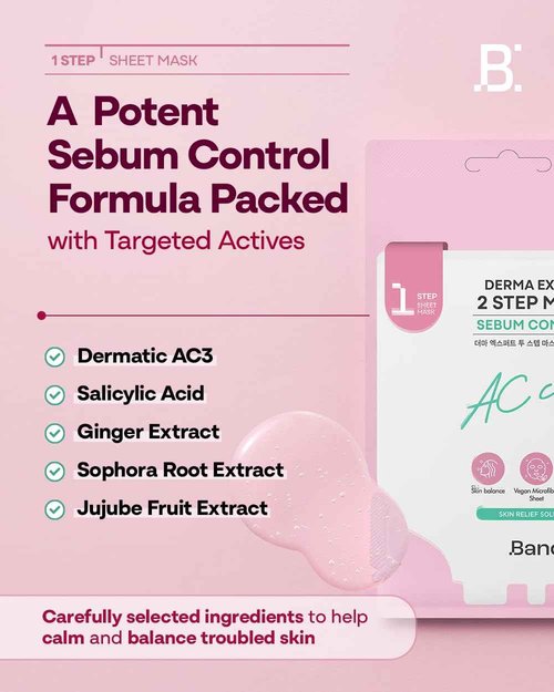 Bano Derma Expert 2 Step Sebum Control Face Mask – 2 in 1 Soothing Sheet & Sleeping Mask with Salicylic Acid, Niacinamide & Hyaluronic Acid | Support Glow for Glass Skin | Korean Skincare | 7 Sheets