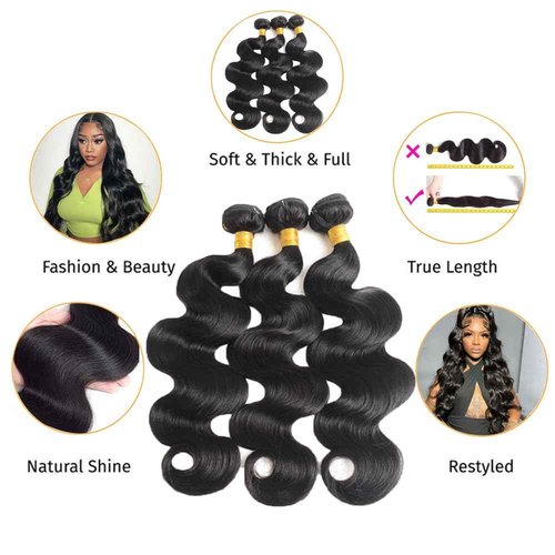 12A Body Wave Bundles Human Hair 20 Inch 1 Bundle 100% Unprocessed Brazilian Virgin Hair Quick Weave Single Body Wave Human Hair Real Raw Bundles Deals Hair Extensions Natural Black