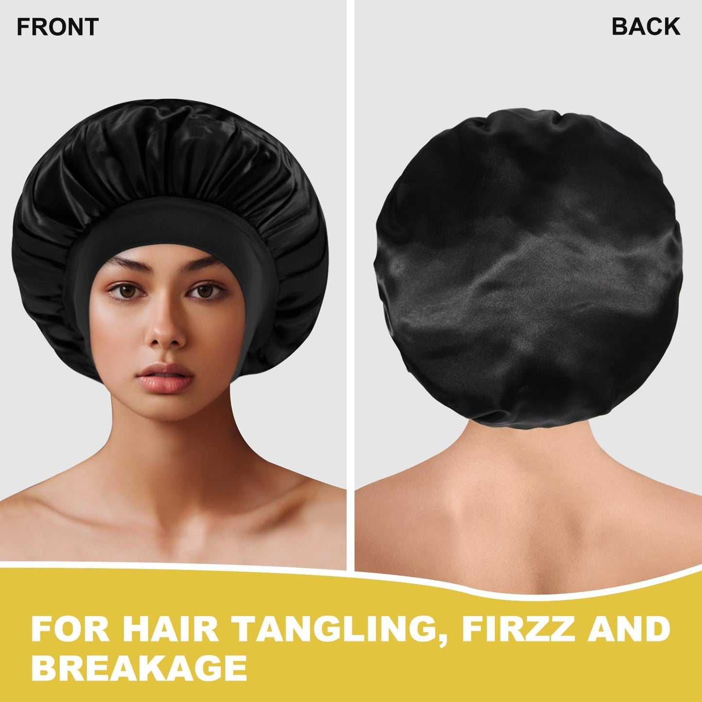 2Pcs Satin Bonnet for Sleeping, Silk Hair Wrap for Curly Hair with Elastic Wide Band, Black Satin Bonnet for Women SELALU (Black, Green)