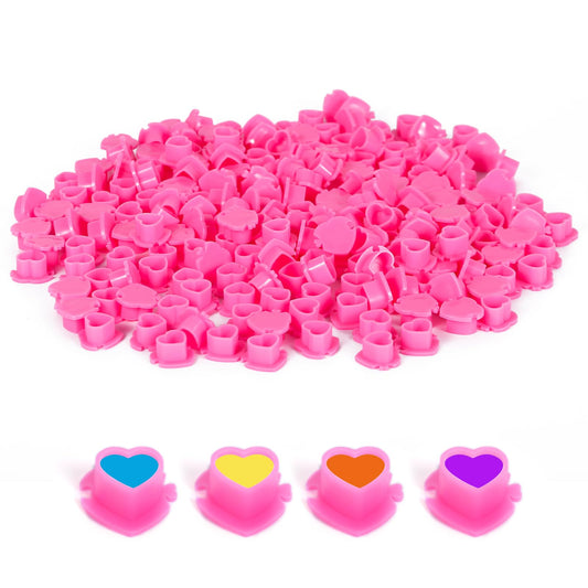 YILONG Heart Tattoo Ink Caps With Base 200PCS Disposable Pigment Holder Clear Plastic Pigment Cups Tattoo Accessory Tattoo Supplies Tattoo Kits,Pink