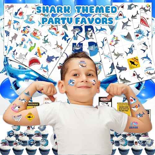 96 PCS Shark Pre-Cut Temporary Tattoos for Kids | Super Cute Shark Themed Birthday Party Favors, Supplies, Decorations, Cute Ocean Animal Tattoo Stickers, School Rewards Prizes & Gifts for Boys Girls