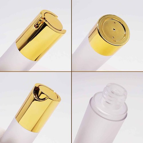 AJLTPA 6Pcs 1.7oz 50ml Frosted Transparent Airless Pump Bottles with Funnel, Travel Size Vacuum Dispenser Refillable Cosmetic Containers For Foundations, Cream, Serums, Shampoo, Lotion(Gold)