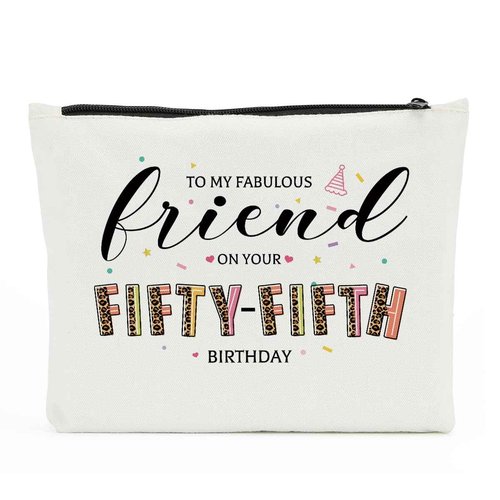 55th Birthday Gift for Women, 55 Year Old Gifts Ideas, Friendship Gifts Cosmetic Bag, 55th Birthday Gifts for Mothers Day Anniversary, Turning 55 Gifts for Grandma Cousin Sister Mom Leopard Makeup Bag