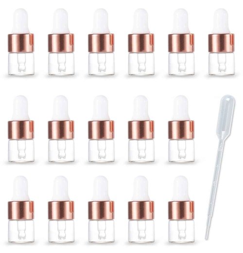 ZbFwmx 1ML Glass Bottles with Glass Eye Dropper Dispenser for Sample Vial Small Essential Oil Bottle with Glass Eye Dropper, Colognes & Perfumes (Rose Gold-Clear)