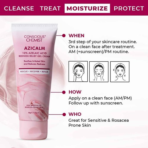 Conscious Chemist® 10% Azelaic Acid Cream 50g | Face Moisturizer for Acne-Prone Skin, Redness Relief & Irritation | For Men & Women | All Skin Types | Azicalm