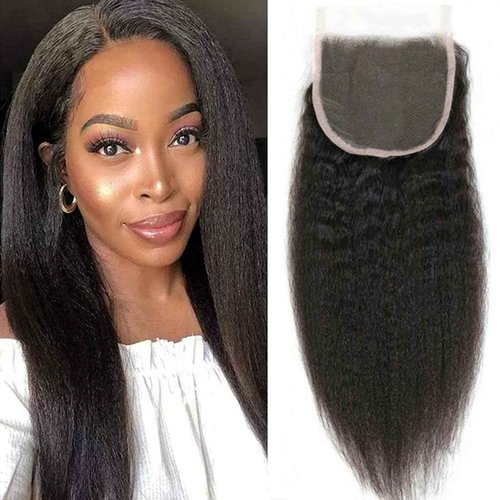 OLFORY 5x5 HD Lace Closure Kinky Straight Human Hair Yaki Straight 12A Brazilian Virgin Remy Frontal With Bundles 100% Human Hair 14 Inch