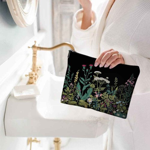 Givotin Small Makeup Bag for Purse Cute Canvas Waterproof Cosmetic Bags for Women Zipper Travel Toiletry Pouch-Wildflowers Makeup Bags