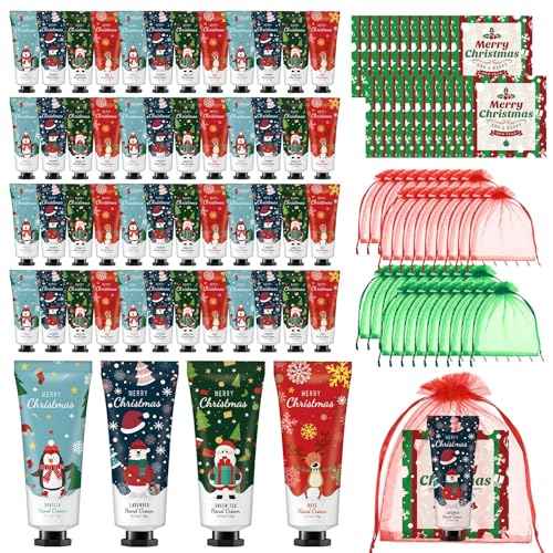 72 Set Christmas Hand Lotion Gift Bulk Christmas Hand Cream Travel Size Xmas Stocking Stuffers Holiday Mini Lotion with Organza Bag Greeting Card Party Supplies for Employee Coworkers Gifts