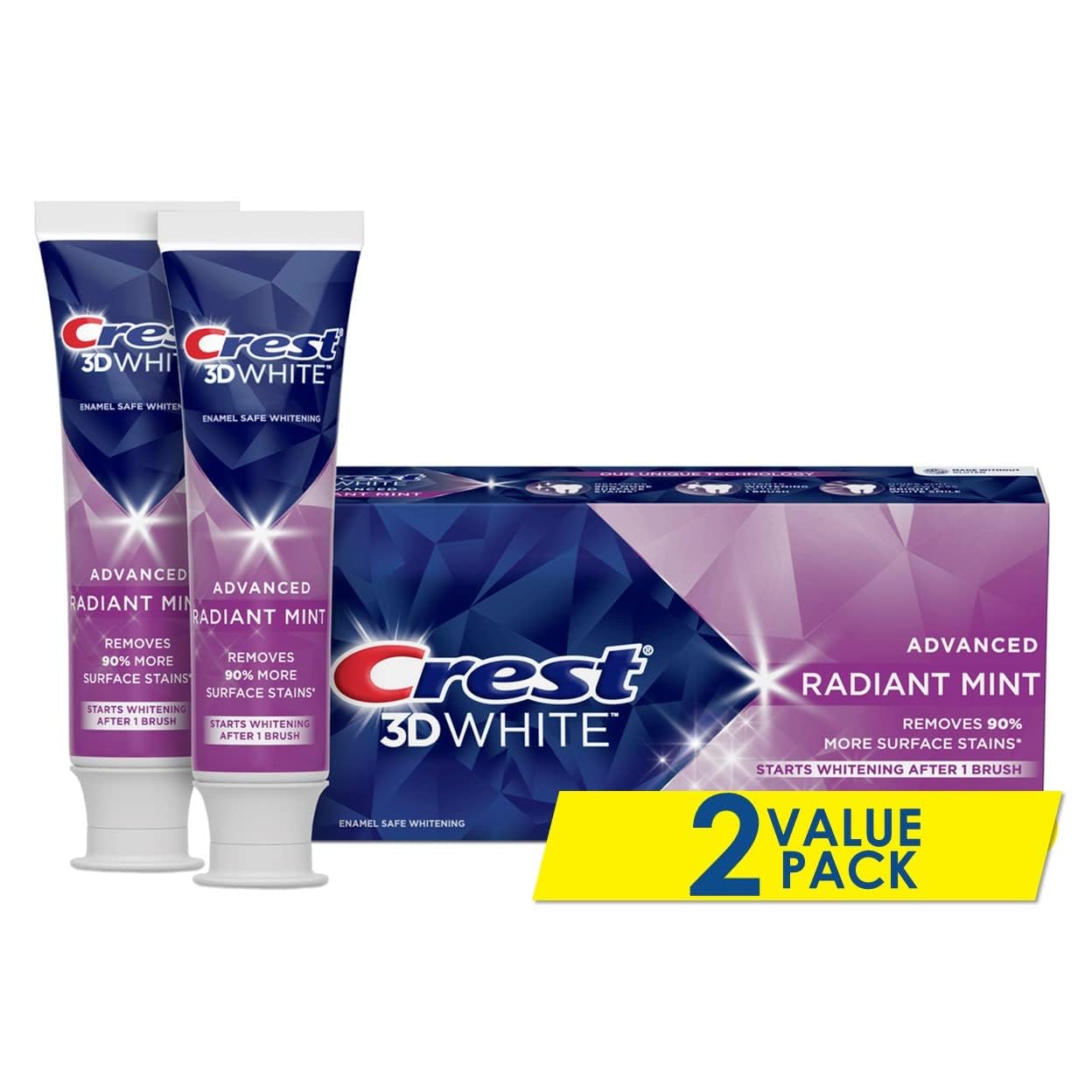 Crest 3D White Radiant Mint, Teeth Whitening Toothpaste, 3.8 oz, Pack of 2