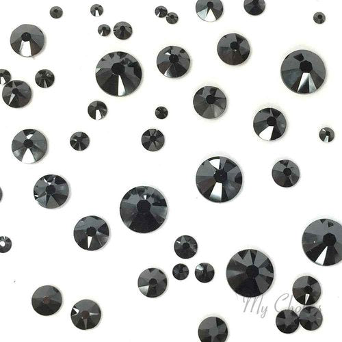 JET HEMATITE (280 HEM) black 144 pcs 2058/2088 SWAROVSKI Crystal Flatbacks rhinestones nail art mixed with Sizes ss5, ss7, ss9, ss12, ss16, ss20, ss30