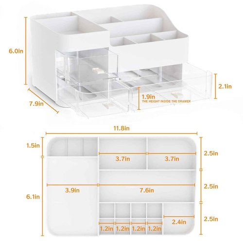 SuoXing White Make up Organizers for Vanity,Large Plastic Bathroom Counter Organizer With Drawers,Skincare Organizers and Cosmetic Storage for Dresser Top Skin Care,Beauty Products and Brush Holder