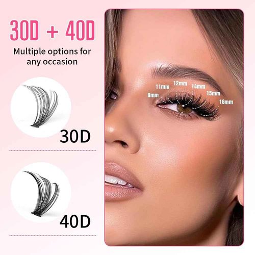 Lash Clusters kit 240 pcs 9 to15 mm DIY 30D/40D eyelash extension kit with Lash Shampoo, Rinse Bottle, Lash Bond, Seal, Lash Tweezers, Soft Cleaning Brush & Spiral Brush