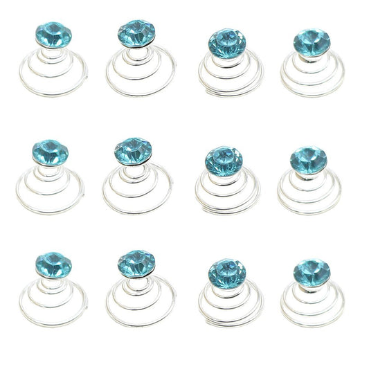 Newstarfactory Gorgeous Rhinestones Hair Spirals Clips Pack of One Dozen (Light Blue)