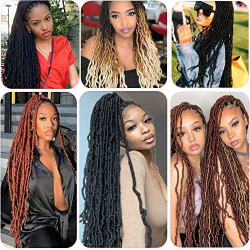 Ahrencan Faux Locs Crochet Hair,6 Packs 24 Inch Soft Locs Crochet Hair,Pre Looped Goddess Faix Locs Crochet Hair For Black Women,Pretwisted Wavy Synthetic Dreadlock Crochet Braids (24in,1B#)