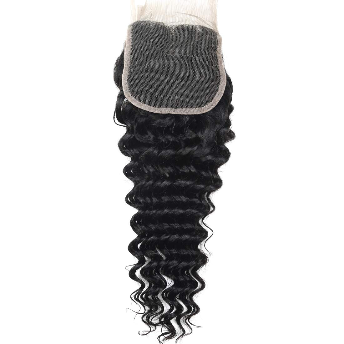 Angie Queen Brazilian Virgin Deep Wave Hair 3 Bundles with Free Part Closure (20 22 24+16 closure,Natural Black Color) 100% Unprocessed Brazilian Deep Wave Human Hair Weft with Lace Closure