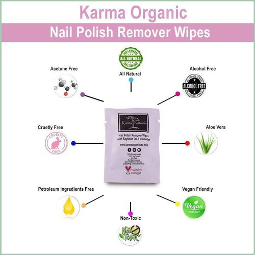Karma Nail Polish Remover Wipes and Natural Soybean Lavender Remover Nontoxic Vegan Cruelty Free