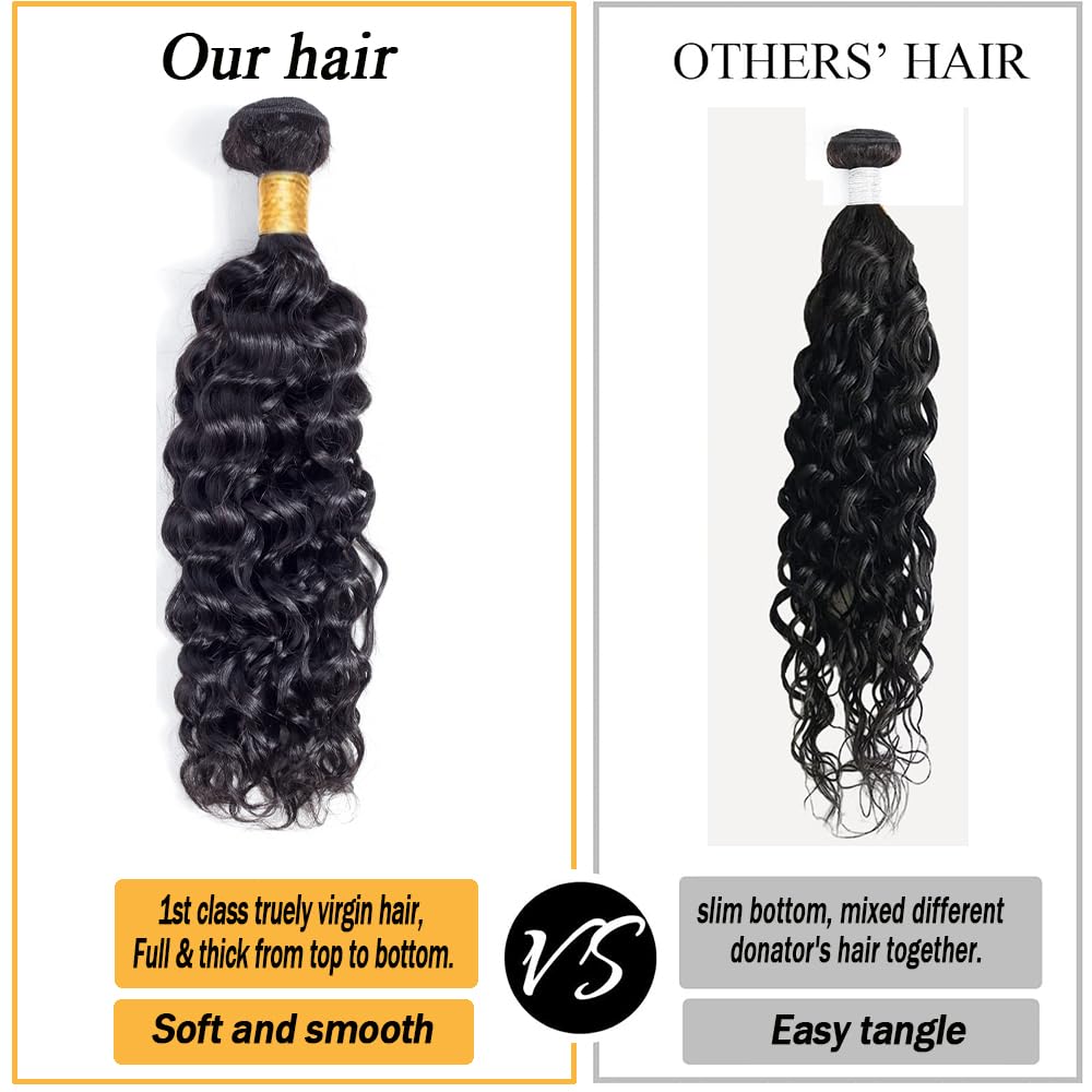 Water Wave Human Hair Bundles Brazilian Remy Water Wave Human Hair Bundles 10A Curly Human Hair 3 Bundles Unprocessed Human Hair Extension Double Weft Natural Color for Black Women 20 22 24inch