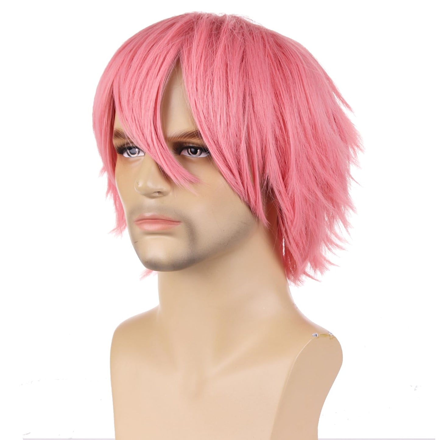 RightOn 12 Inches Pink Wig Short Pink Wig for Men and Women Pink Wigs for Cosplay Party Halloween