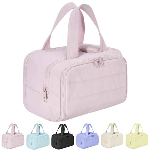 Elouva Toiletry Bag, Toiletry Bag a 4-in-1 Travel Organizer, Large Capacity Wide-Open Travel Cosmetic Bag, Multi Functional Lightweight Makeup Bags with Handle, Dry-and-Wet Separation (Pink)