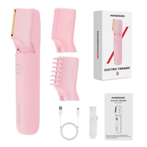 MAXGROOM Electric Razor for Women Pubic Hair - Painless Body Trimmer with LED Light & IPX7 Waterproof, Gentle Bikini Hair Removal for Intimate Area Legs & Armpits (Pink)