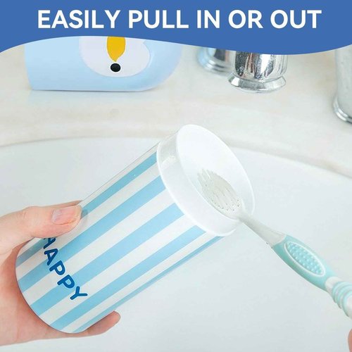 Travel Toothbrush Case, Cute Portable Toothbrush Holder Toothbrush Cup Reusable Plastic Toothbrush Holder Container Case with Cover for Traveling, Camping, Home, School, Business(Blue)