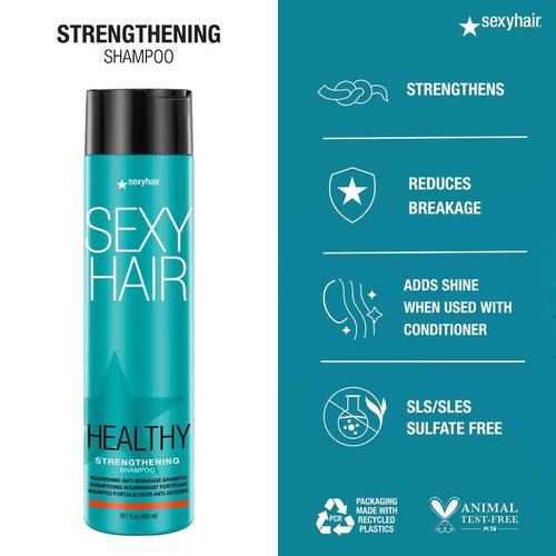 SexyHair Healthy Strengthening Anti-Breakage Shampoo, 10.1 Oz | Helps Provide Stength and Flexibility to Damaged Hair | SLS and SLES Sulfate Free