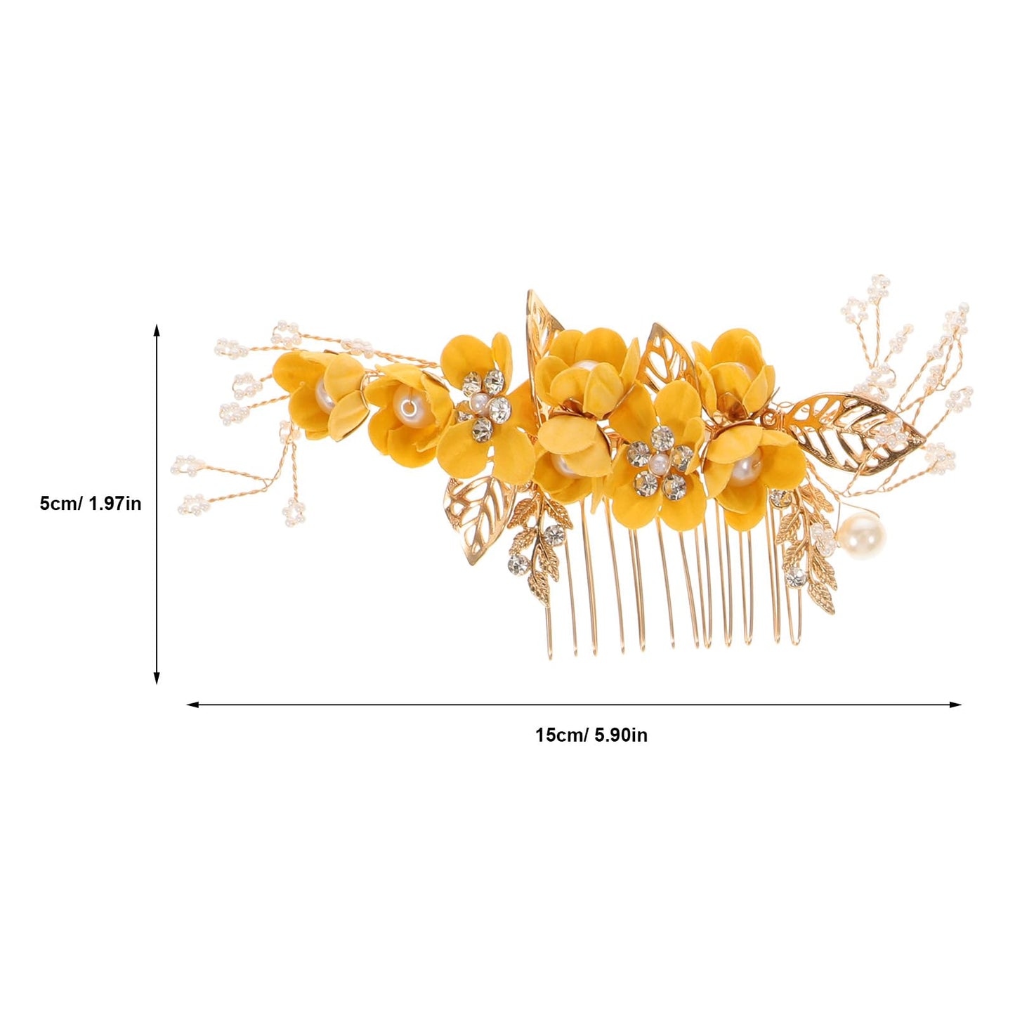 FOMIYES 1 Set Flower Bridal Hair Comb Pearl Hair Clip Wedding Hair Accessories Floral Leaf Headwear for Women Girls Brides Bridesmaids (Yellow)