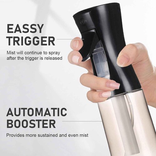 ESSKAM Hair Spray Bottles, Continuous Spray Bottle Fine Water Mist Spray Bottles for Hair, 2-Pack 6.8 OZ (200 ML) Mister Spray Bottle for Cleaning,Plants,Barbers,Black