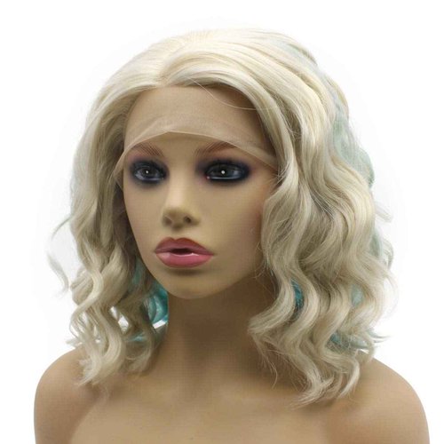 iwonawig Shoulder Length Blue Gray Ombre Wavy Wig Heat Resistant Synthetic Lace Front Wig