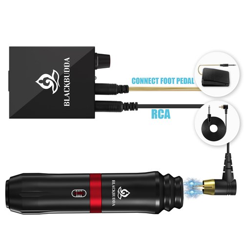 Tattoo Gun Kit for Beginners, Rotary Pen with Power Supply, Professional Ink Kit, Foot Pedal & Pigment, Light Tattoo Gun 10pcs Cartridge Needles,Complete Starter Set (Black)