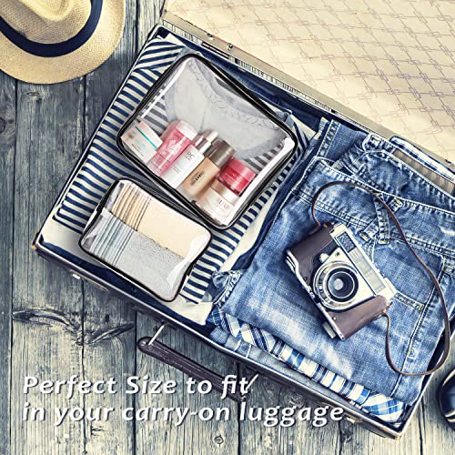 3pcs Clear Cosmetic Bags, TSA Approved Toiletry Bag Set Crystal Clear Travel Beach Essentials Bag Organization PVC, Clear Makeup Bags Luggage Pouch Carry on Airport Airline Compliant Bag Women Men