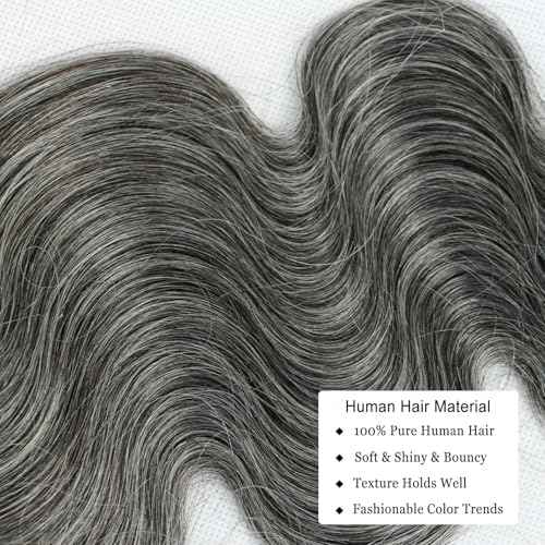 Salt and Pepper Human Hair Bundles 10 12 14 inch Natural Gray Body Wave Bundles Human Hair 12A Grey-White Quick Weave Hair Extensions Double Weft
