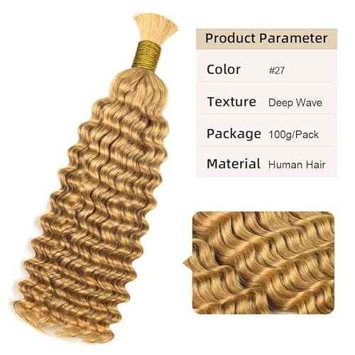 Honey Blonde Boho Braids Human Hair Bulk Hair For Braiding #27 Deep Wave 100% Human Hair 100g No Weft Hair Extensions 20 Inch
