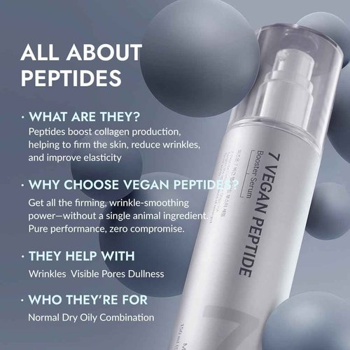 MIZON 7 Vegan Peptide Booster Serum Korean Anti-Aging Face Serum with Niacinamide & Hyaluronic Acid Hydrating Firming & Smoothing Skincare for Fine Lines & Skin Repair – 5.07 fl oz