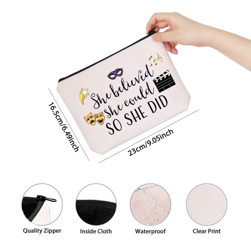 TSOTMO Theatre Themed Inspirational Gift She Believed She Could So She Did Actress Zipper Pouch Makeup Bag (She believed theatre)
